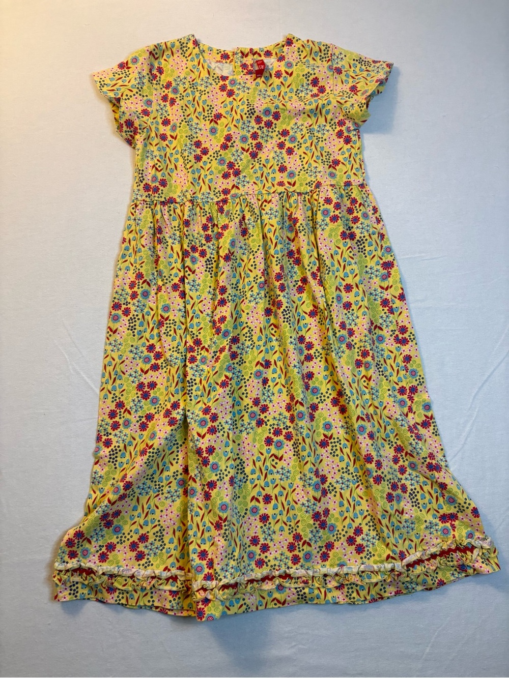 Hanna Andersson Yellow Floral Cotton Dress with Pink & Blue Accents